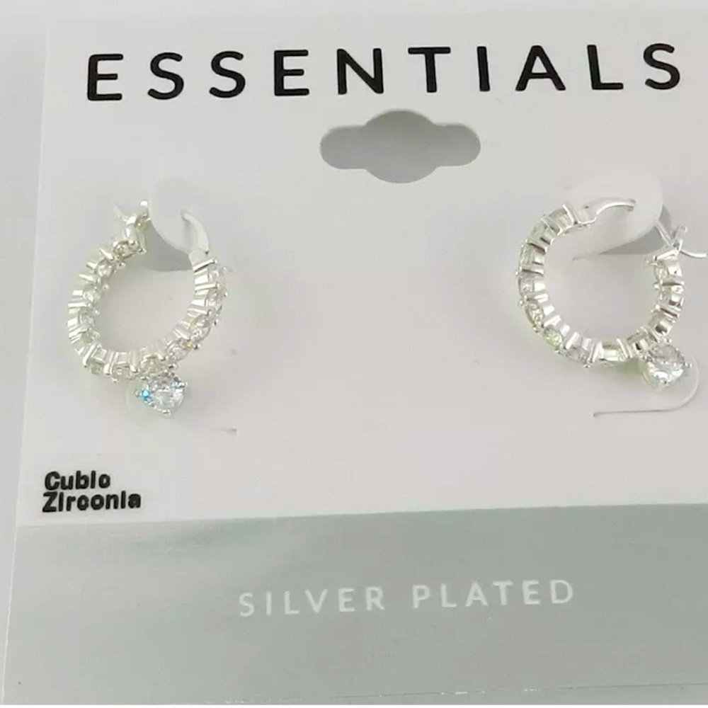 Essentials Silver Plated CZ Post and Hoop Earrings